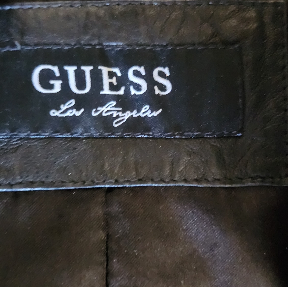 Vintage Y2K Guess Leather Bomber Jacket Sz. Large Black Butter Soft Leather - Picture 7 of 8